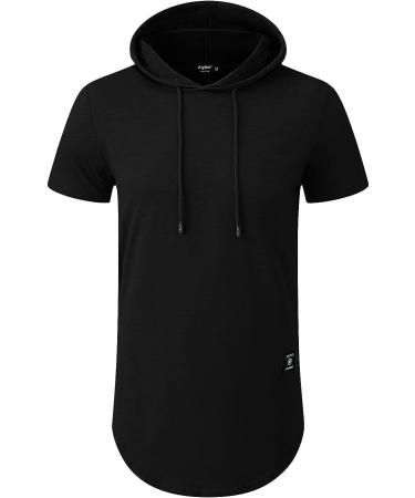 Aiyino Men's Short Sleeve Athletic Hoodie - Solid Color Fashion Pullover | Black - Buy Online on SooperMarket.com
