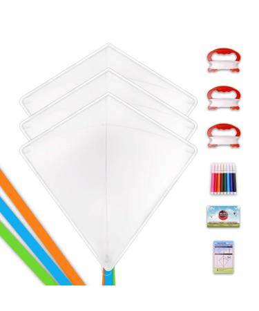DIY Kites for Kids Kite Making Kit Bulk, Decorating Coloring Kite Party Pack,White Diamond Kite Kits (3 Pack)