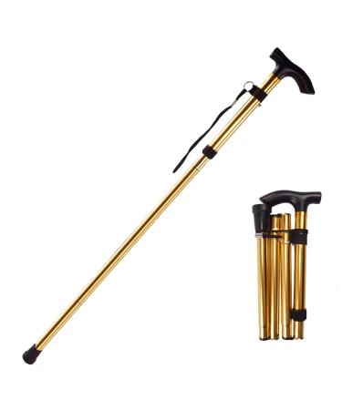 Folding Cane Adjustable Lightweight Aluminum Offset Cane-Foldable Cane Very Suitable for Daily Life to Assist Restricted Exercise Golden