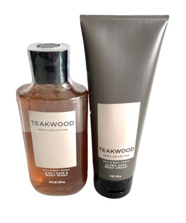 Bath and Body Works Teakwood Men's Collection Ultra Shea Body Cream and 2 in 1 Hair and Body Wash (2 Pack Bundle)