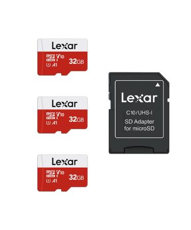 Lexar 32GB Micro SD Card 3 Pack, microSDHC UHS-I Flash Memory Card with Adapter - Up to 100MB/s, U1, Class10, V10, A1, High Speed TF Card (3 microSD Cards + 1 Adapter) 32GB x 3