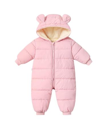 BRONG Baby Girls Boys Snowsuit Winter Coat Newborn Thick Zipper Jumpsuit Infant Windproof Hooded Fleece Romper Outerwear Pink 12-18 Months