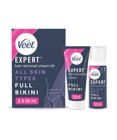 Veet Expert Hair Removal Cream Kit Full Bikini All Skin Types Hair Removal Cream & Multi Benefit Foam 2 x 50ml each With Shea Butter 200.00 ml (Pack of 1)