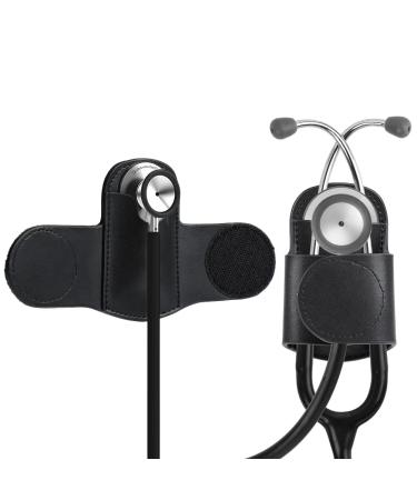Leather Stethoscope Holder Hip Clip - Black Stethoscope Holster with Inner Pocket & Velcro Closure for Doctors/Nurses/Scrubs/EMT