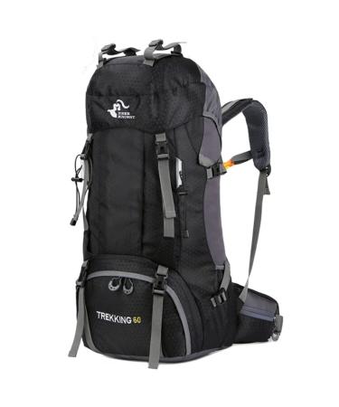 Bseash 60L Waterproof Lightweight Hiking Backpack with Rain Cover,Outdoor Sport Travel Daypack for Climbing Camping Touring Black
