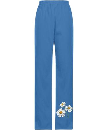 Gufesf Women's Cotton Linen Palazzo Pants - Z2 Blue, Large | Wide Leg Trousers with Pockets | Dressy Casual Summer Crop Pants - Buy Online on SooperMarket.com