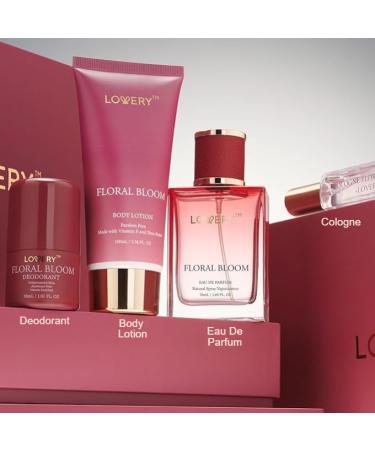 Womens Valentines Gifts Floral Bloom Perfume Set 4 in 1 Womens Perfume & Deodorant Eau de Parfum Fragrance Sets - Perfumes for Women Gift Set with Antiperspirant Stick Body Lotion & Mini Perfume - Buy Online on SooperMarket.com