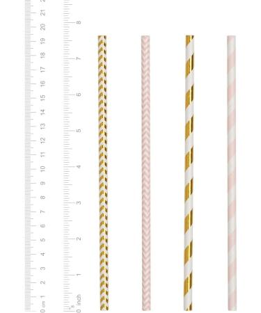 Biodegradable Paper Straws 200 Pack Pink & Gold Multi-Pattern for Birthday Wedding Holiday Decoration - Buy Online on SooperMarket.com