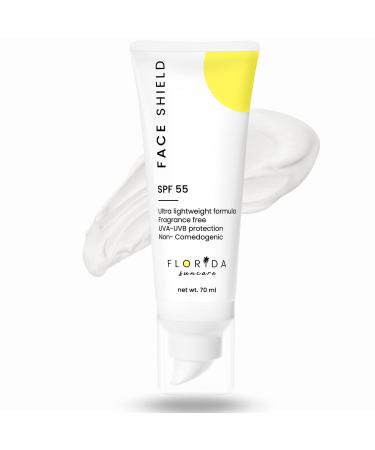Face Shield by Florida Suncare - Sunscreen for Face - Reef Friendly SPF 55 Face Sunscreen for Sun Skin Care & Protection - Broad Spectrum SPF Moisturizer for Face - Lightweight Facial Sunscreen Lotion 2.47 Ounce (Pack of...