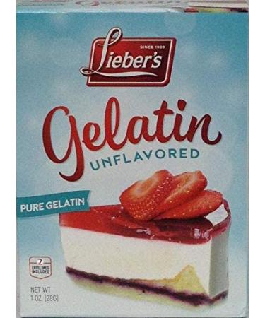 LIEBERS Unflavored Gelatin  Sugar Free Gelatin  Kosher, Gluten Free Pure Gelatin Powder Unflavored  1 Oz. Box, Contains 2 Packets.