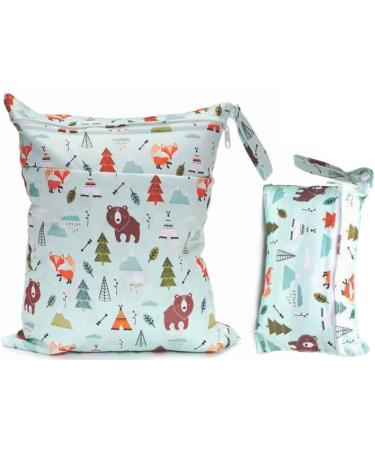 OwoaoOowl 2 pieces of fabric diapers naspacks diaper bag wetbag naspocks reusable wetbag organizer bags wet dry cloth diaper bag nast pockets for kindergarten for baby trips on the way brownbear