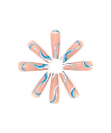 Brishow Long Wavy Lines Press-On Nails | Pink Bellarina Acrylic Nails | 24pcs for Women & Girls - International Shipping Available - Buy Online on SooperMarket.com