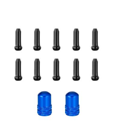 Aluminum Alloy Bike Brake Cable Caps Crimp Ends Wire End Tips Crimps for Road Bike Mountain Bicycle(10 Brake Cable Caps+ 2 Schraeder Valve Caps) Black