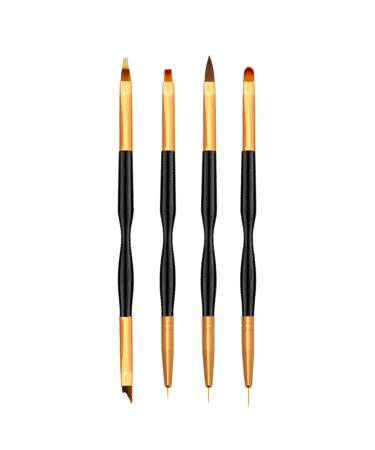 Yoezuo Nail Art Brush 4 Pcs Double Ended Nail Art Brushes Nail Liner Brush for UV Gel Paint Draw Manicure Tool Nail Art Painting Pen Brush Set for Nail Art DIY Drawing