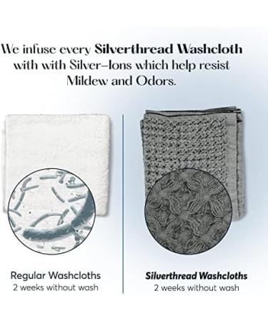 SUTERA Wash Towels Set - Pack of 4 Grey Silverthread Washcloths - 100% CA-Grown Cotton - Absorbent & Quick Drying Face Cloths - Buy Online on SooperMarket.com