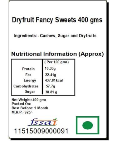 Jaiccha Ghasitaram Sweets-Dryfruit Fancy Sweets 400 GMS |Gift for Diwali Holi Rakhi Valentine Christmas Birthday Anniversary Her Him| - Buy Online on SooperMarket.com