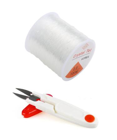 Elastic String for Jewelry Making 0.8mm Clear Elastic Nylon Cord 100M Crystal for Bracelet Making DIY Beading Stretchy String for Bracelets and Beaded Scissors, Stretch Necklaces Threads cable0.8