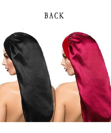 Buy Ladaypoa Long Satin Sleeping Cap | 2-Piece Extra Large Sleeping Hats for Women - Black & Red Perfect for Long Braids - Buy Online on SooperMarket.com
