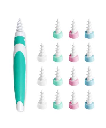 Emoly Ear Wax Remover Smart Ear Cleaner Swab Spiral Ear Wax Removal Tools Kit Safe Soft Silicone with 16 Replacement Tips (Green)