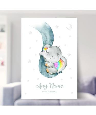 Personalised Rainbow Baby Gifts - DUMBO Elephant Wall Print | New Baby Gift for Birth, Birthday, Christening | Keepsake Nursery Decor - Buy Online on SooperMarket.com