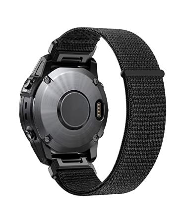 CUZOW Nylon Velcro Bands Compatible with Fenix 7/Fenix 6/6 Pro/Fenix 5/5 Plus/Epix 2, 22mm Quick Easy Fit Nylon Watch Band Breathable Replacement for Forerunner 935/945/Approach s60/S62/Quatix 5/6 Black