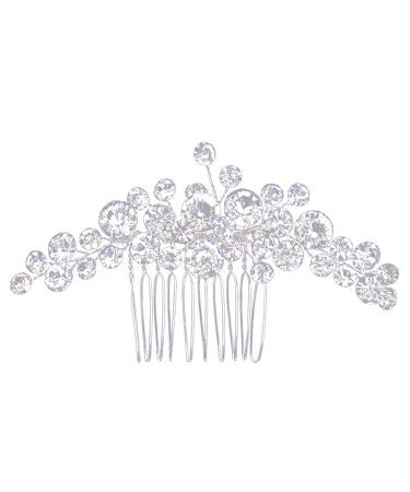 Bride Wedding Crystal Hair Bridal Flower Side Hair Clip Rhinestone Bridal Comb Barrette Handmade Flower Hair Clip Head Pieces Bridal Headpiece Wedding Accessories for Women and Girls - Silver