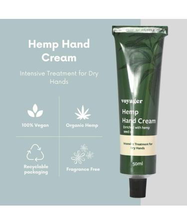 Voyager - Hemp Hand Cream - Enrich with Hemp Seed Oil Intensive Treatment for Dry Hands - With Moisturising Cocoa Butter & Hyaluronic Acid Promotes Healthier Softer Skin - 50ml - Buy Online on SooperMarket.com