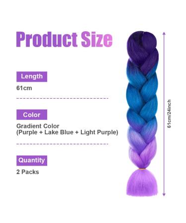 Aomig Ombre Braids Extensions - 24 Strands Artificial Hair for Box Braids | Purple Light Violet Sea Blue - Ideal for Braiding - Buy Online on SooperMarket.com