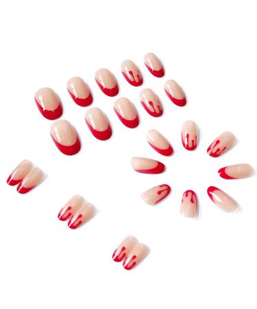 Shop Halloween Press on Nails - Medium Length Horror Bloody Fake Nails | Red French Tips Coffin Full Cover with Glue | 24Pcs for Halloween Party - Buy Online on SooperMarket.com