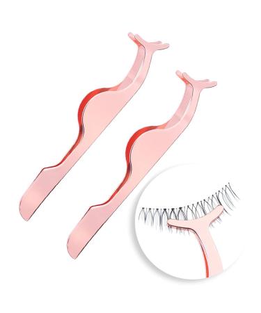 2pcs False Eyelashes Applicator Tool Eyelash Extension Tweezers Remover Clip Tweezers Nipper Tool Rose gold