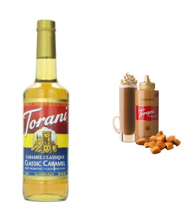 Torani Classic Caramel Syrup 750 milliliters & Caramel Squeeze Sauce 16.5 Fluid Ounce Caramel Syrup + Squeeze Sauce 750 ml (Pack of 1)