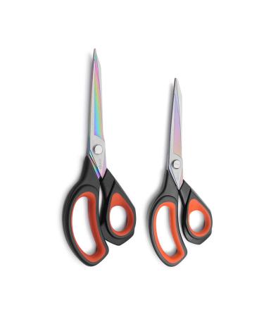 LIVINGO 2 Pack Premium Tailor Scissors Heavy Duty Multi-Purpose Titanium Coating Forged Stainless Steel Sewing Fabric Leather Dressmaking Comfort Grip Shears Professional Crafting (8.5+9.5INCH)