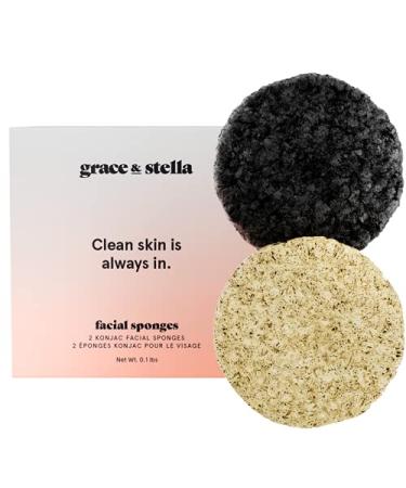 Grace & Stella Konjac Facial Sponges with Activated Bamboo Charcoal for Face - Vegan - Face Bath Sponge For Men & Women Exfoliating Dead Skin  Makeup Removal