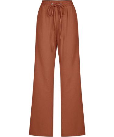 WABEOR Wide Leg Linen Pants for Women Plus Size - Comfy Cotton Trousers I-brown 3X-Large - Buy Online on SooperMarket.com