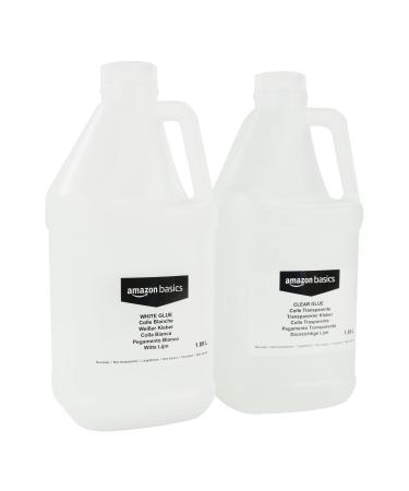 Amazon Basics 1/2 Gallon Clear Glue and 1/2 Gallon White Glue 2-Pack Combo - Glue for Perfect Slime Transparent/White 64 fl oz 2-pack