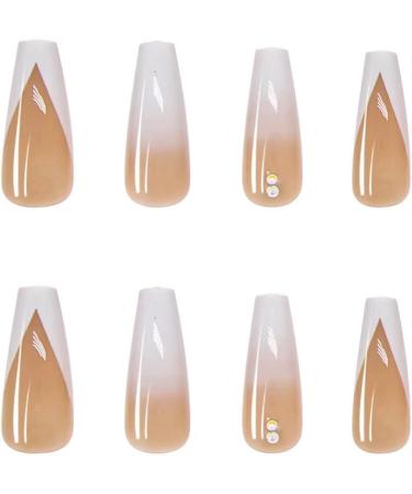 French Tips Rhinestone Gradient Press-on Nails by RUNRAYAY - Full Cover Coffin Shape Fake Nails for Women - Acrylic Stick-on Nail Set for Spring/Summer - Buy Online on SooperMarket.com