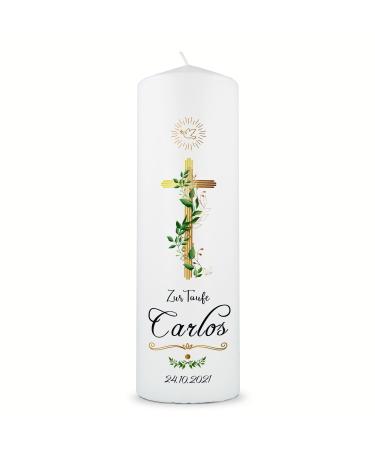 Gravure line printed candle - christening candle golden cross - Brilliant printed candle for baptism - personalized baptismal gift for girls & boys - high -quality stumping pants 250/80 mm