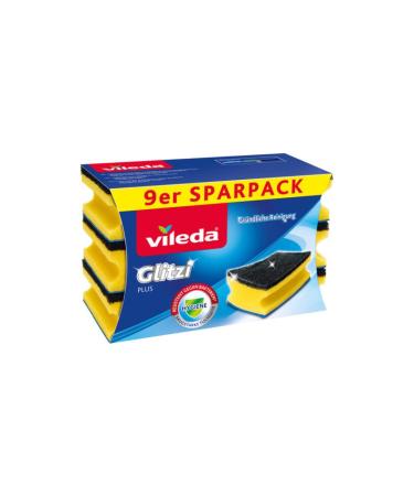 Vileda Glitzi Plus scouring pad dishwashing sponge for the kitchen sponge with antibacterial effect highly absorbent 9 pieces (1 pack)