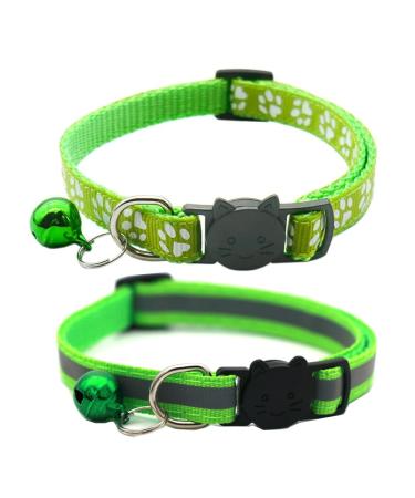 Hepplly 2-Pack Cat Collars Quick Release Reflective Kitten Collar with Bell (Light Green)