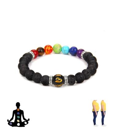 7 Chakra Healing Bracelet Real Stones Healing Bracelet With Seven Chakra Plant pattern Good Luck Bracelets Health Bangle Lymphatic Drainage 8mm Lava Rock Beaded Handmade Teens Girls Boys 1Pcs-D