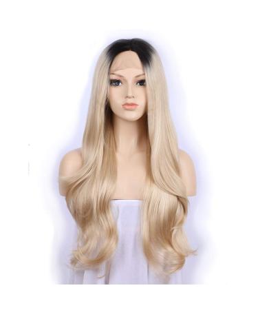 Buy SHIYID Blonde Wig with Dark Roots - Two Tones Long Wavy Front Lace Synthetic Wig for Women | High Temperature Fiber - Buy Online on SooperMarket.com
