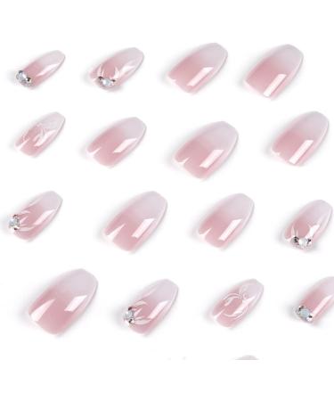 Justotry Pale Purple Jeweled French Press-on Nails - 24 pcs Medium Ballerina Long Stick-on Acrylic Coffin False Nails with Glue for Women - Buy Online on SooperMarket.com
