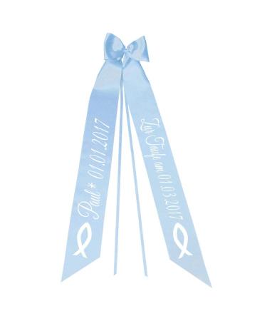 Elefantasie christening bow with baptism date name and date of birth personalized bow for christening dress christening suit motif fish light blue