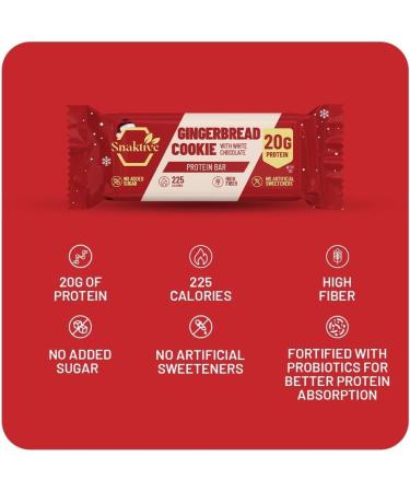 Snaktive Gingerbread Cookie Christmas Protein Bar High Protein and High Fiber Natural Clean Bar 12x55G Crunchy Bars Pre & Probiotics - Buy Online on SooperMarket.com