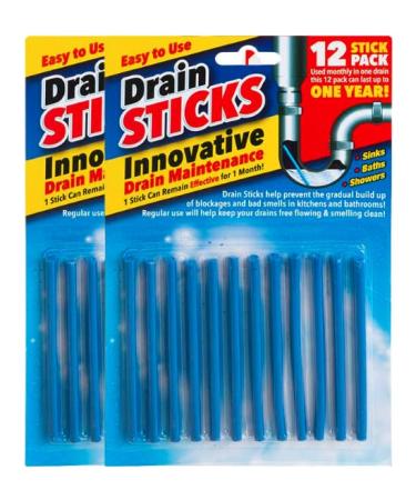 Drain Sticks x24 Easy to Use Fast & Effective Drain Cleaning Sticks for Sinks Baths & Showers - Prevents Build Up Blockages & Bad Smells in Kitchens & Bathrooms
