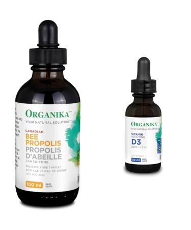 Organika Bee Propolis Liquid- Natural Immune Support Sore Throat Relief Antioxidant Alcohol-Free- 100 ml & Vitamin D3 Liquid 2500IU- Olive Oil Base Immune System Support- 30ml 100ml Immune Support + SUPPLEMENT 3964