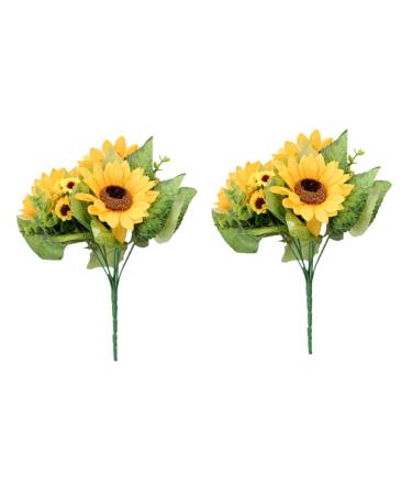 Zerodeko 2pcs 4 Artificial Sunflower Bouquet Simulation Flower Premium Material Yellow Sunflowers Decor Silk Sunflowers Artificial Flower Bouquet Fake Sunflower Props