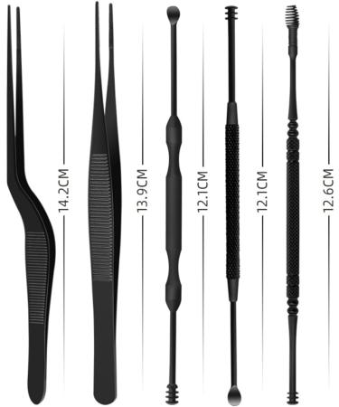 Healeved 6pcs Stainless Steel Wax Removal Kit with Padded Tools - Earwax Removal for Adults - Safe and Efficient Cleaning - Silver/Black - 14.2x1cm - Buy Online on SooperMarket.com
