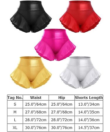 Women's Shiny Ruffle Dance Booty Shorts - High Waist Metallic Mini Hot Pants for Stage, Pole Dance, Yoga - Large Silver - Buy Online on SooperMarket.com