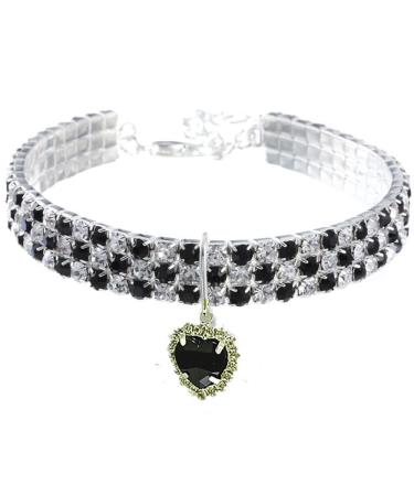 Rayminsino pet collar with rhinestones elastic adjustable with gemstones peach heart for kittens and dogs S black